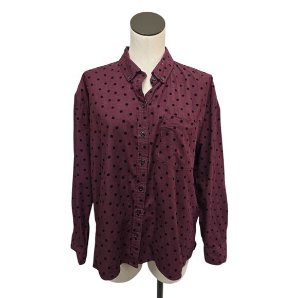 Madewell Preppy Grunge Polka Dot Corduroy Oversized Button Down Shirt Size Large - Picture 1 of 9